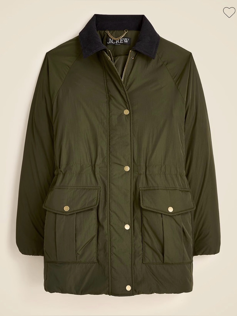 J. Crew Green Puffer Barn Jacket With PrimaLoft Size Large